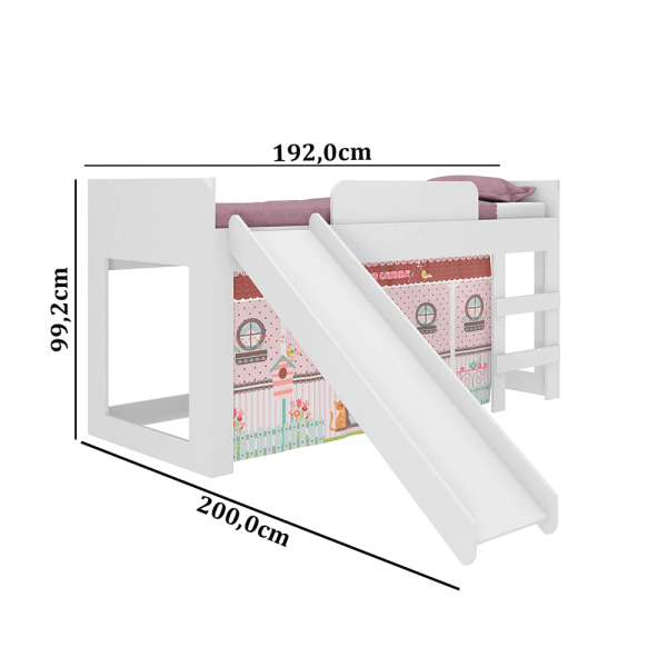 Encontraproduto.com.br - Cama com Escorregador Joy com Cortina Doce Casinha Pura Magia