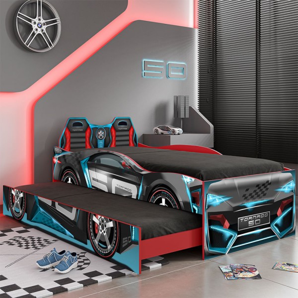 Encontraproduto.com.br - Bicama Infantil Carro Tornado Fun com Luz de Led Pura Magia