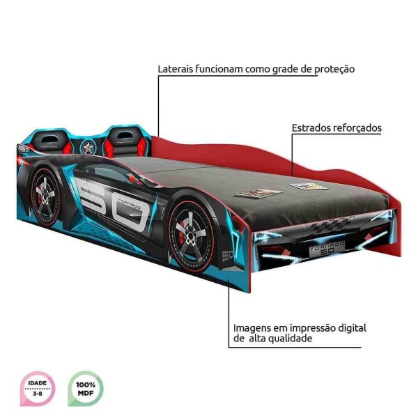 Encontraproduto.com.br - Cama Infantil Tornado Plus Com Led Preto Pura Magia