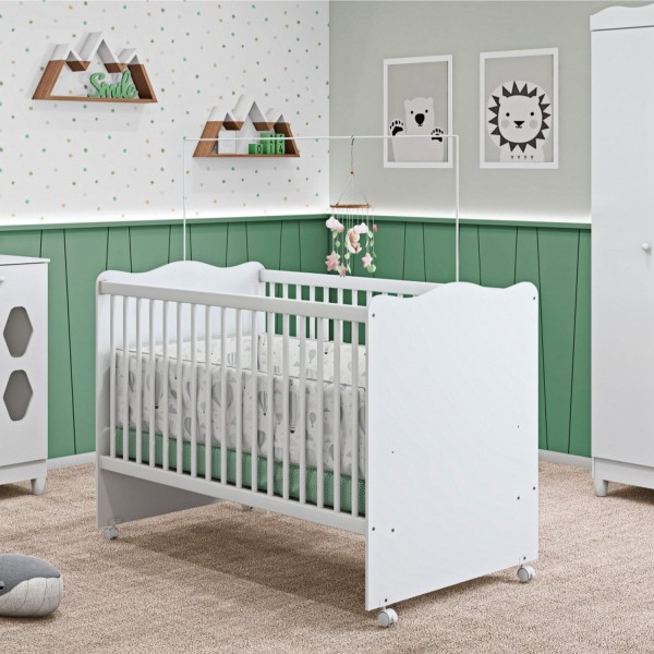 Encontraproduto.com.br - Quarto de Bebê Completo Guarda-roupa 3 Portas Cômoda 3 Gavetas 1 Porta e Berço Mini Cama Flofy Branco