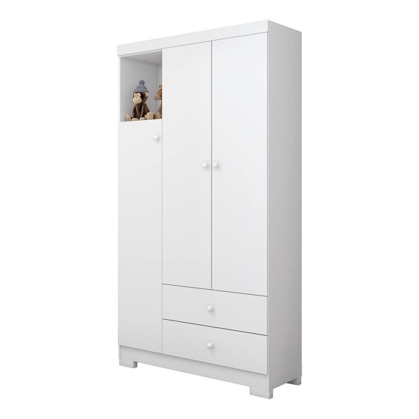 Encontraproduto.com.br - Quarto de Bebê Completo Guarda-roupa 3 Portas Cômoda 3 Gavetas 1 Porta e Berço Mini Cama Flofy Branco