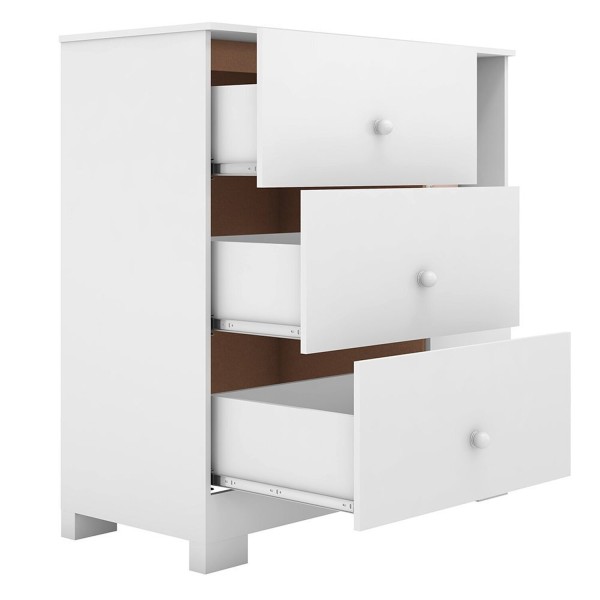 Encontraproduto.com.br - Quarto de Bebê Completo Guarda-roupa 3 Portas Cômoda 3 Gavetas 1 Porta e Berço Mini Cama Flofy Branco