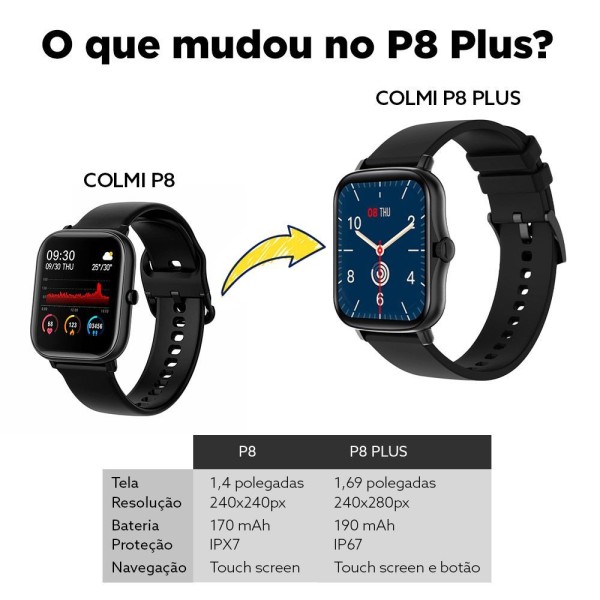Encontraproduto.com.br - Smartwatch Bluetooth P8 Plus 1.69