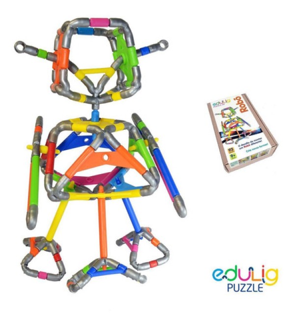 Quebra-cabeça Edulig Puzzle 3D Robô - 93 peças e conexões - KDBS9WFYM - Edulig