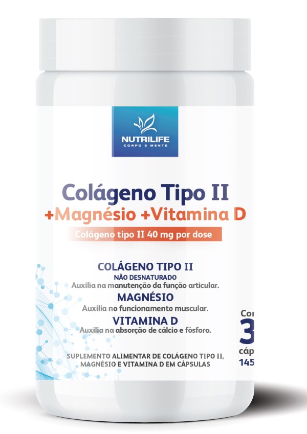 Encontraproduto.com.br - Colágeno Tipo II + Magnésio + Vitamina D Nutrilife 30 Cápsulas