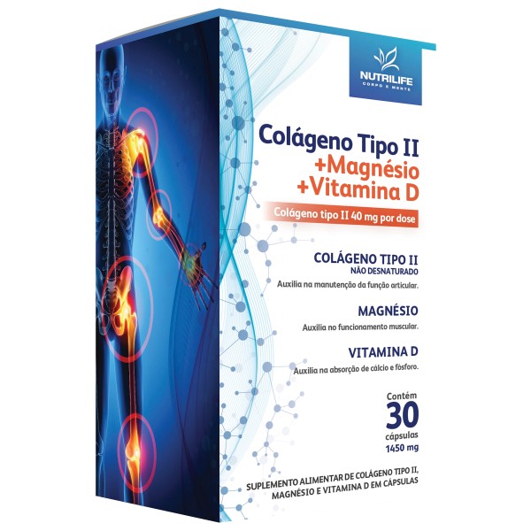 Encontraproduto.com.br - Colágeno Tipo II + Magnésio + Vitamina D Nutrilife 30 Cápsulas