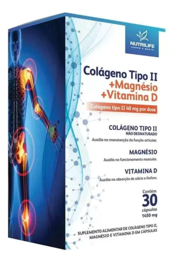 Colágeno Tipo II + Magnésio + Vitamina D Nutrilife 30 Cápsulas