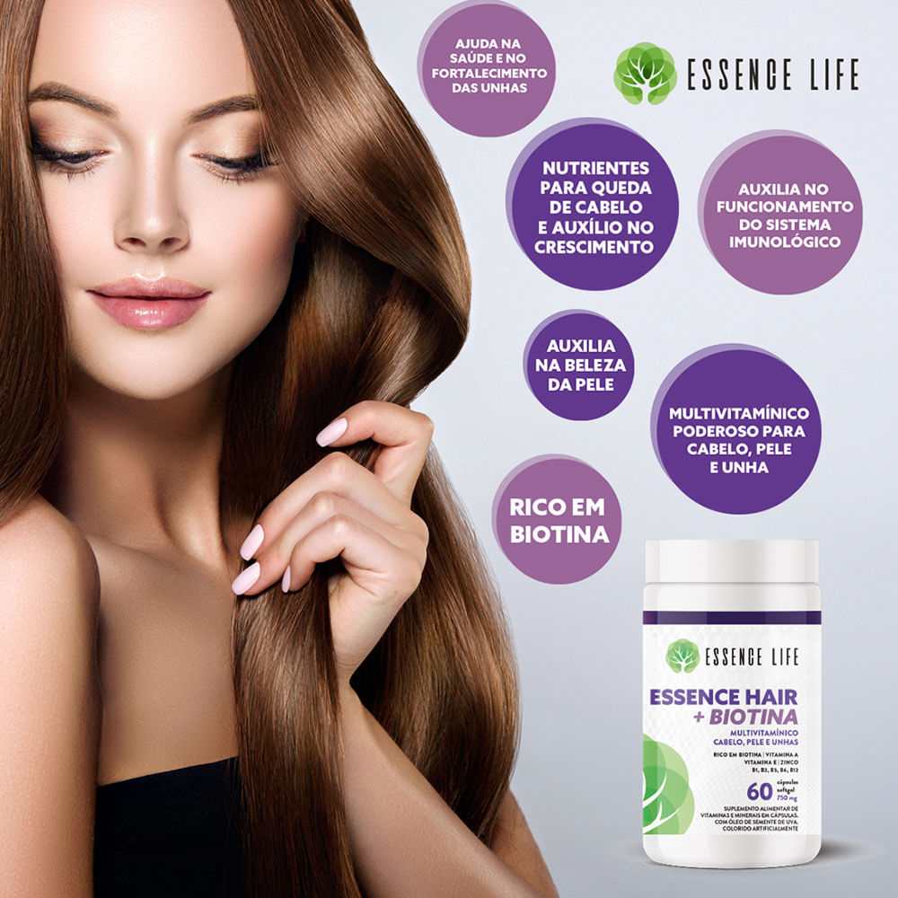 Encontraproduto.com.br - Essence Hair +Biotina Essence Life 60 Cápsulas