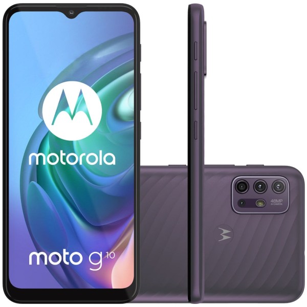 Encontraproduto.com.br - Kit Celular Motorola Moto G10 Cinza Aurora 64GB + Caixa De Som Portátil Sem Fio Bluetooth Y-Move 12W