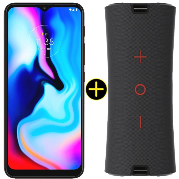 Encontraproduto.com.br - Kit Celular Motorola Moto E7 Plus Bronze Âmbar 64GB + Caixa De Som Portátil Sem Fio Bluetooth 40W Y-Move