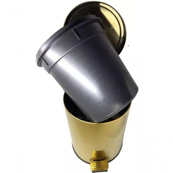 Encontraproduto.com.br - Lixeira Dourada Em Aço Inox Para Banheiro Com Pedal 20l Fineza Novo Design