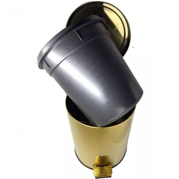 Encontraproduto.com.br - Lixeira Dourada Em Aço Inox Para Banheiro Com Pedal 20l Fineza Novo Design
