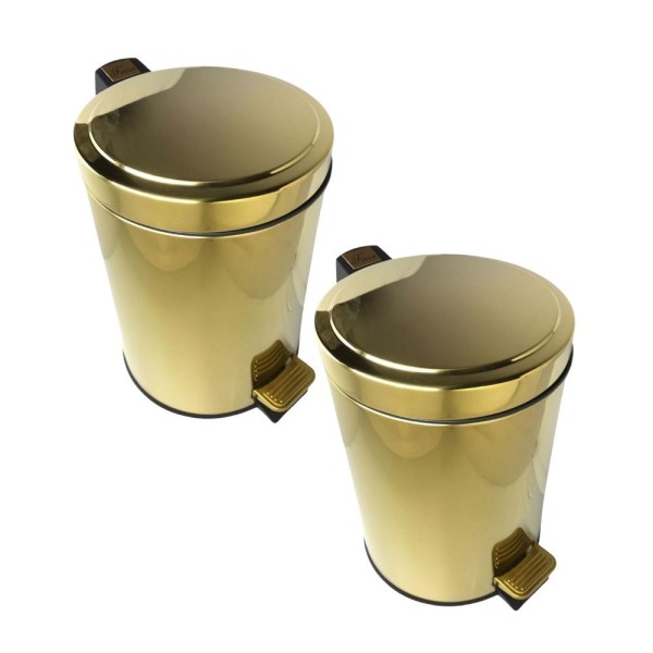 Encontraproduto.com.br - Kit 2 Lixeiras Dourada Aço Inox Para Banheiro Com Pedal 12l Novo Design Fineza