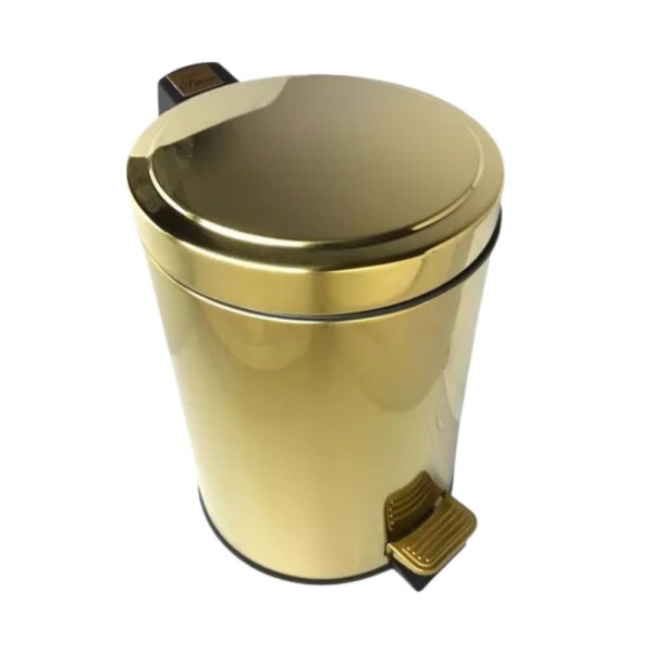 Encontraproduto.com.br - Kit 2 Lixeiras Dourada Aço Inox Para Banheiro Com Pedal 12l Novo Design Fineza
