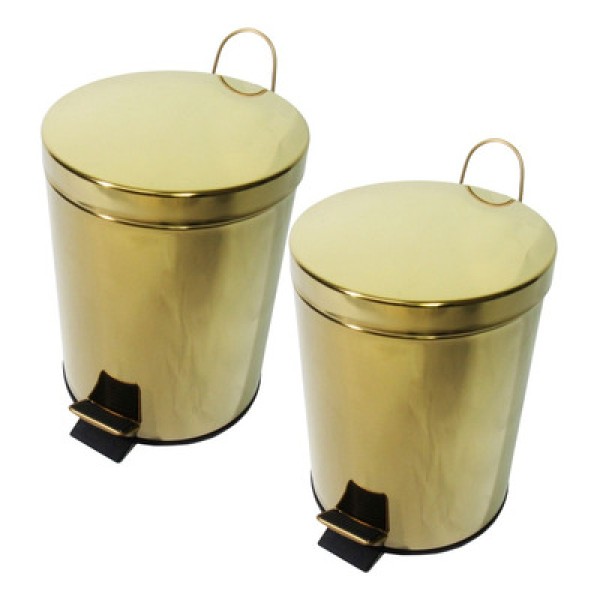 Encontraproduto.com.br - Kit 2 Lixeiras Dourada Aço Inox Para Banheiro Com Pedal 3l Fineza