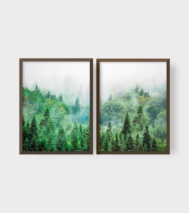 Quadro Decorativo Floresta Verde Illuminato Kit com 2 Unidades