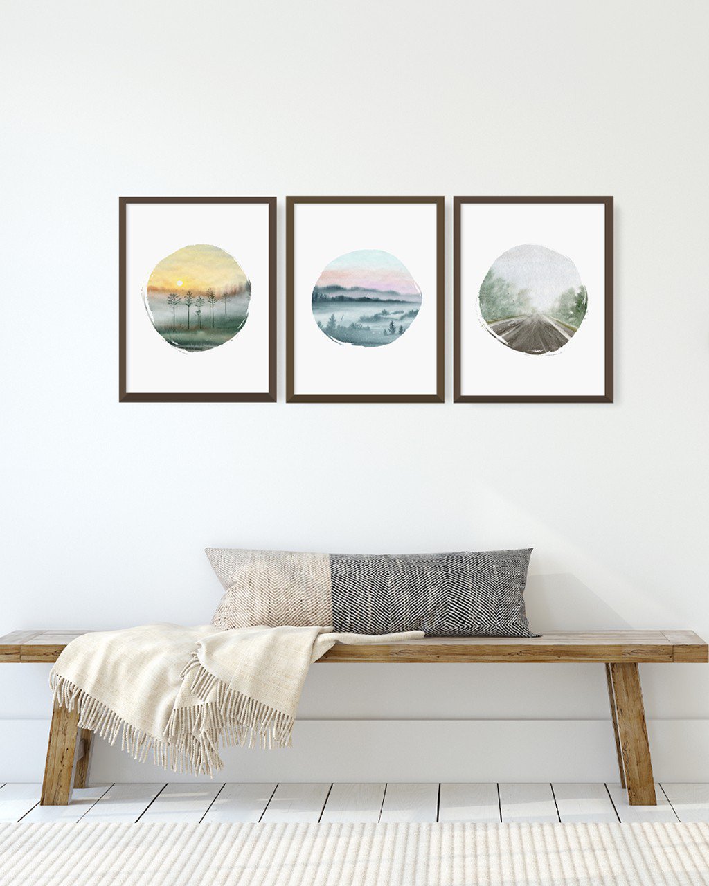 Quadro Decorativo Illuminato Paisagens Aquarela Kit com 3 Peças