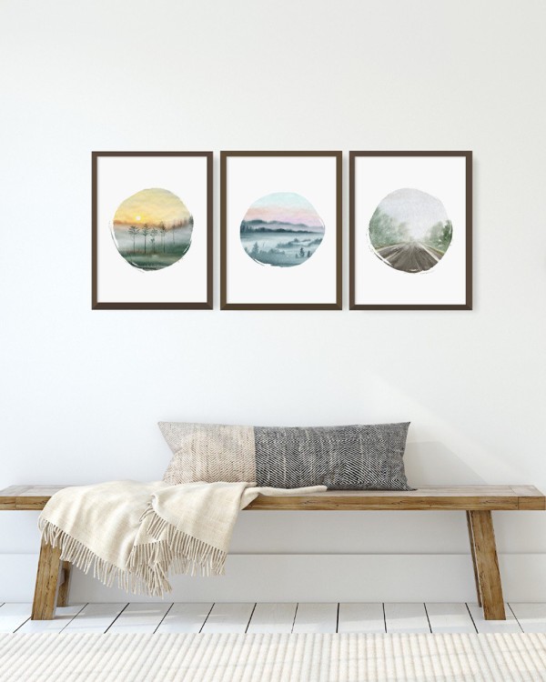 Encontraproduto.com.br - Quadro Decorativo Illuminato Paisagens Aquarela Kit com 3 Peças