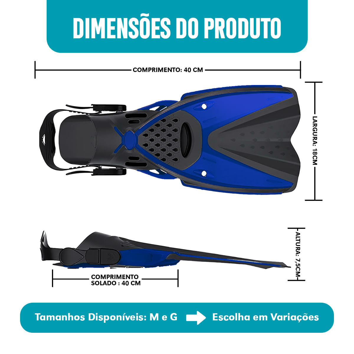 Encontraproduto.com.br - NADADEIRA PÉ DE PATO AZUL M