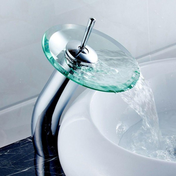 Torneira Monocomando Alta Banheiro Cascata Vidro Lorben