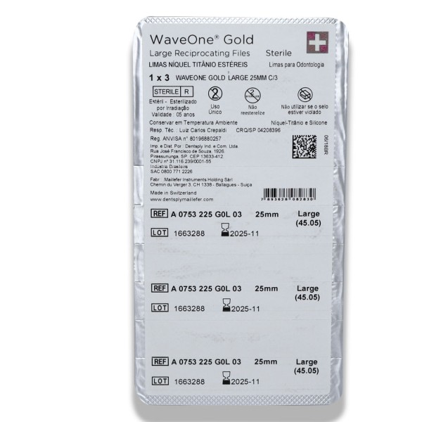 Encontraproduto.com.br - Lima Waveone Gold 25mm com 3 - Dentsply Sirona