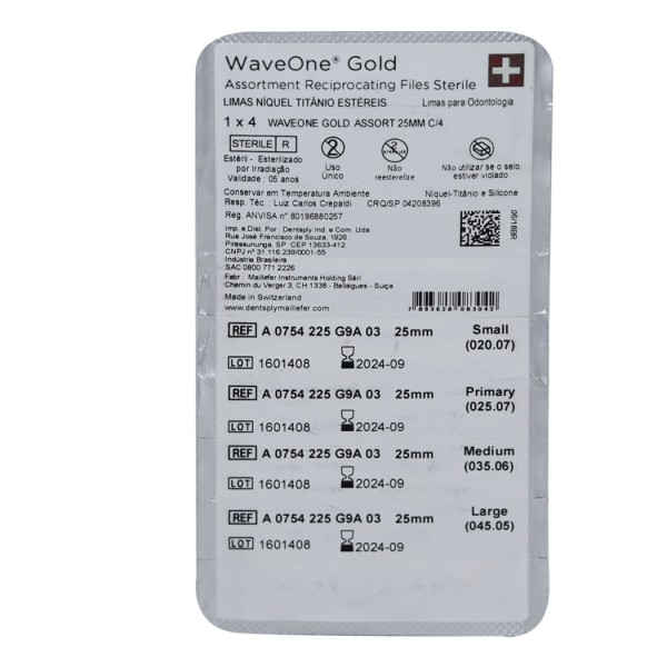Encontraproduto.com.br - Lima Waveone Gold Assort 25mm com 4 unidades  - Dentsply Sirona