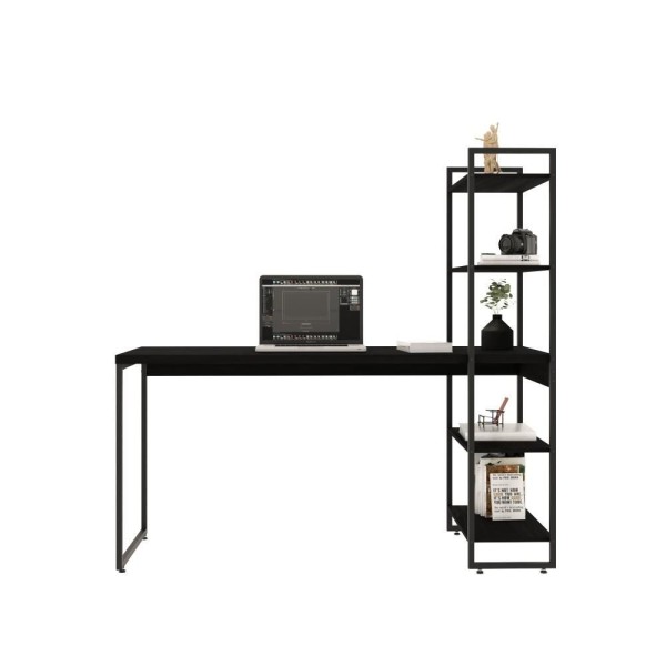 Encontraproduto.com.br - Escrivaninha com Estante Industrial com 4 Prateleiras - Preto