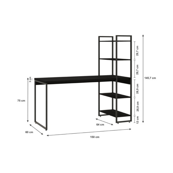 Encontraproduto.com.br - Escrivaninha com Estante Industrial com 4 Prateleiras - Preto