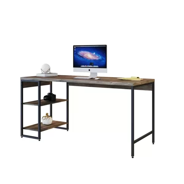 Encontraproduto.com.br - Escrivaninha com Estante Industrial com 2 Nichos - Carvalho Dark/Preto