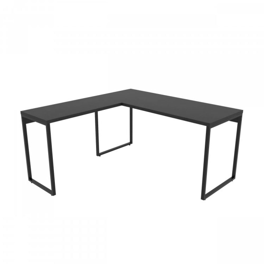 Mesa De Escritório Em L Estilo Industrial 1,50mx1,50m Kuadra Compace Preto Onix