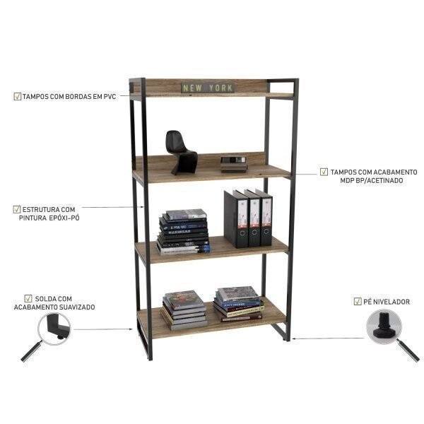 Encontraproduto.com.br - Estante Multiuso 146cmx80cm com 4 Prateleiras Kuadra Compace Carvalho