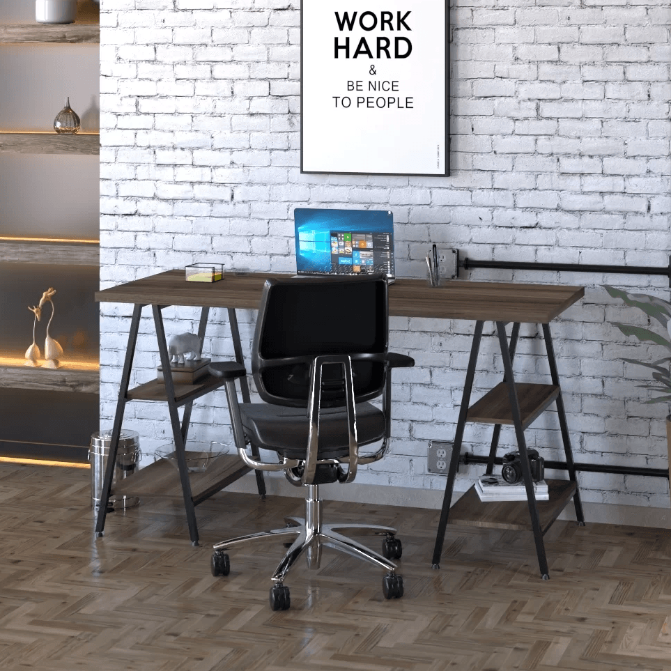 Escrivaninha Industrial Kuadra Cavalete 150 cm - Nogal/Preto