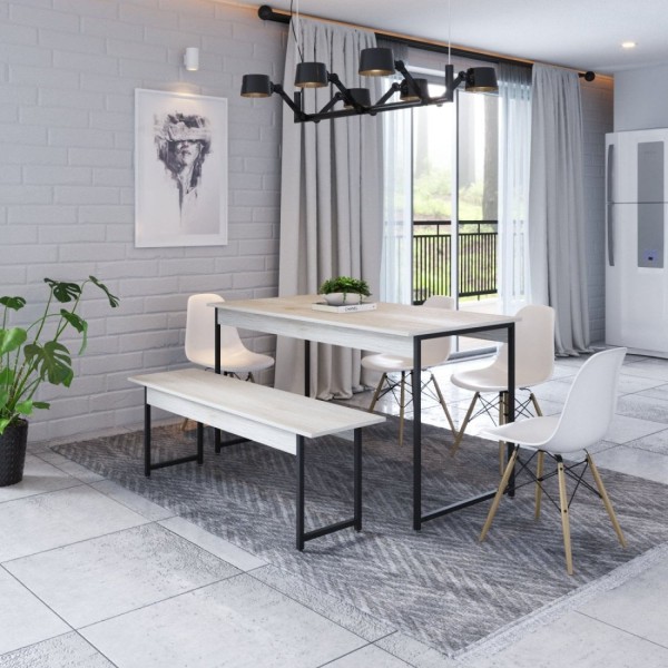 Encontraproduto.com.br - Conjunto Mesa de Jantar Industrial com 1 Banco - Snow/Preto