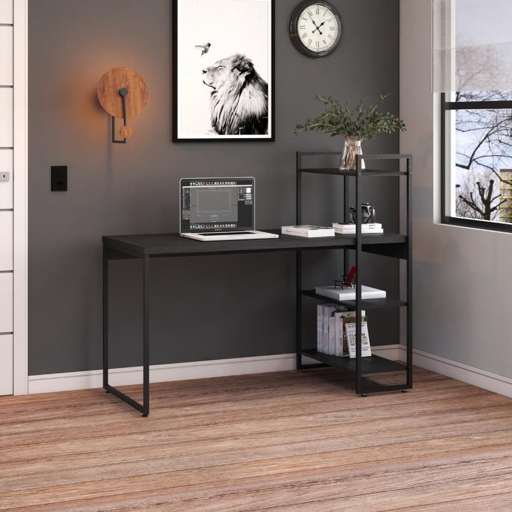 Encontraproduto.com.br - Mesa C-estante Alta 135x64x115cm C-03 Prateleiras Preto ônix - Est.preta Preto ônix - Est.preta