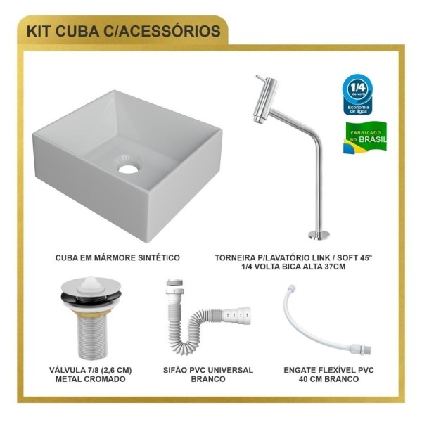 Encontraproduto.com.br - Kit Cuba Rt30 Riviera Com Torneira Link 1062 E Válvula Metal Com Sifão E Flexível Branca