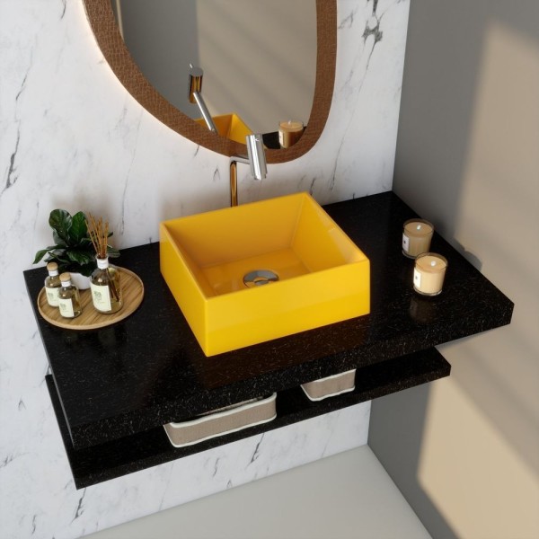 Encontraproduto.com.br - Kit Cuba Rt30 Riviera Com Torneira Link 1062 E Válvula Botão Com Sifão E Flexível Amarelo