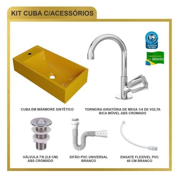 Encontraproduto.com.br - Kit Cuba Rl545 Roma Com Torneira C50 E Válvula Abs Com Sifão E Flexível Amarelo