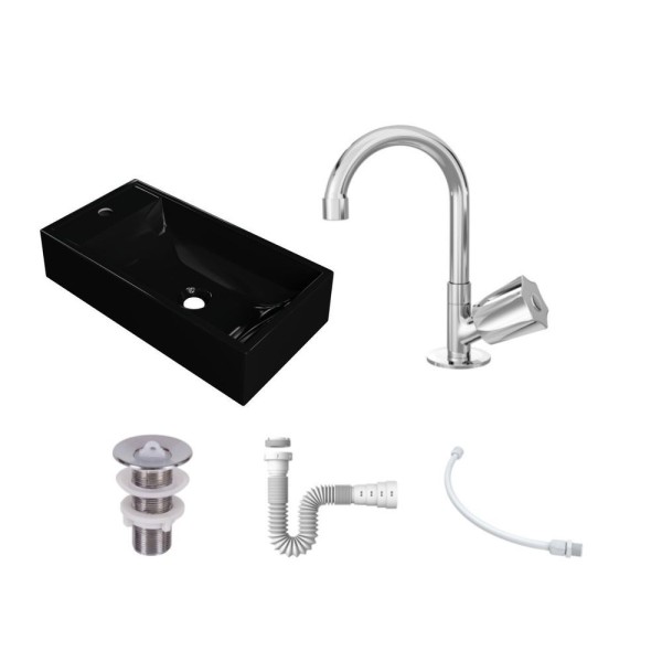 Encontraproduto.com.br - Kit Cuba Rl545 Roma Com Torneira C50 E Válvula Abs Com Sifão E Flexível Preto