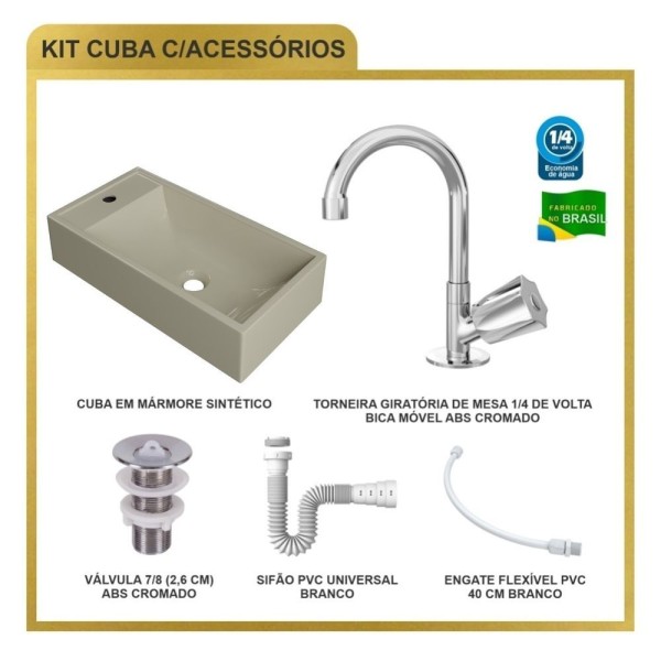 Encontraproduto.com.br - Kit Cuba Rl545 Roma Com Torneira C50 E Válvula Abs Com Sifão E Flexível Bege