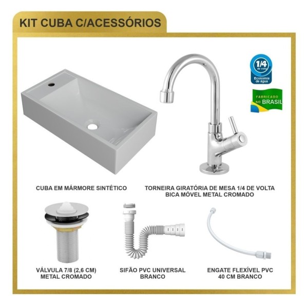 Encontraproduto.com.br - Kit Cuba Rl545 Roma Com Torneira 1198 E Válvula Metal Com Sifão E Flexível Branca