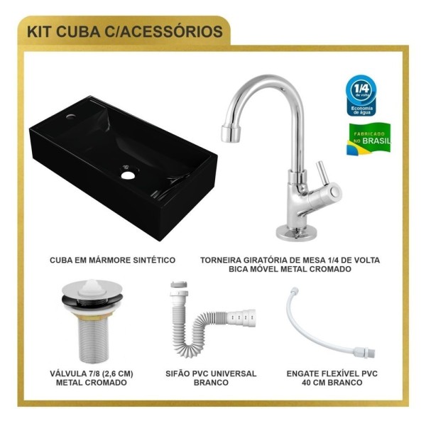 Encontraproduto.com.br - Kit Cuba Rl545 Roma Com Torneira 1198 E Válvula Metal Com Sifão E Flexível Preto