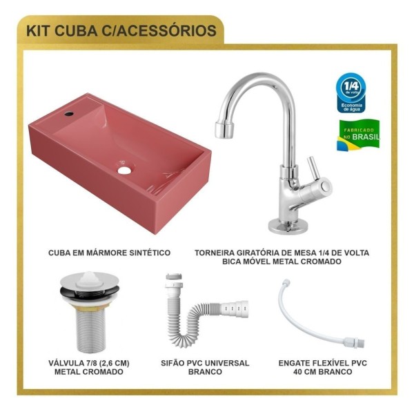 Encontraproduto.com.br - Kit Cuba Rl545 Roma Com Torneira 1198 E Válvula Metal Com Sifão E Flexível Rosa