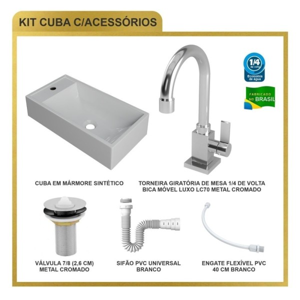 Encontraproduto.com.br - Kit Cuba Rl545 Roma Com Torneira Luxo E Válvula Metal Com Sifão E Flexível Branca