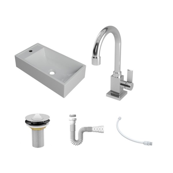 Encontraproduto.com.br - Kit Cuba Rl545 Roma Com Torneira Luxo E Válvula Metal Com Sifão E Flexível Branca