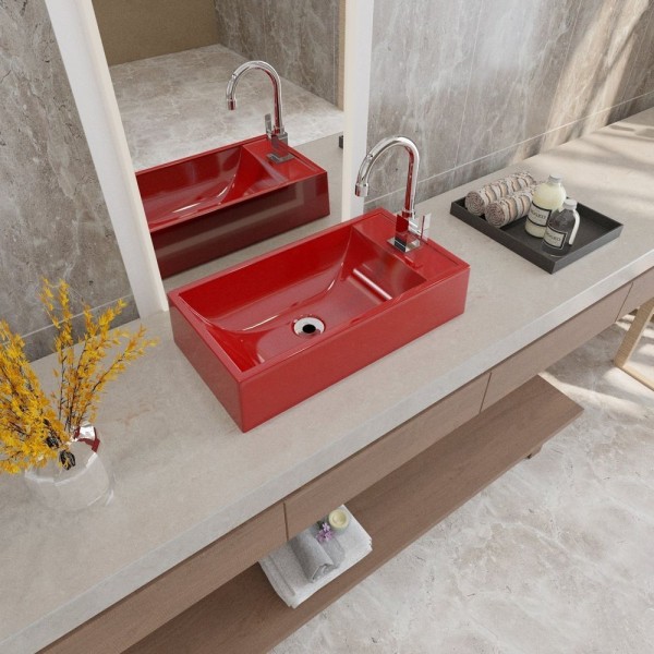 Encontraproduto.com.br - Kit Cuba Rl545 Roma Com Torneira Luxo E Válvula Metal Com Sifão E Flexível Vermelho