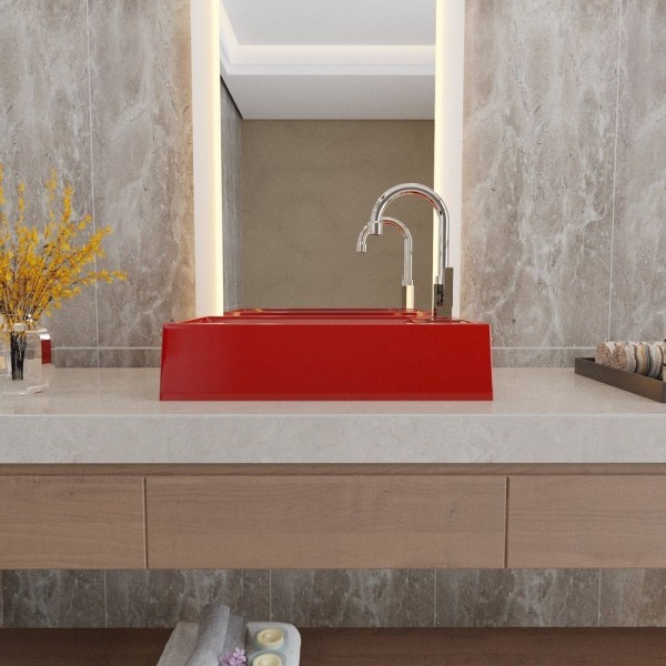 Encontraproduto.com.br - Kit Cuba Rl545 Roma Com Torneira Luxo E Válvula Metal Com Sifão E Flexível Vermelho