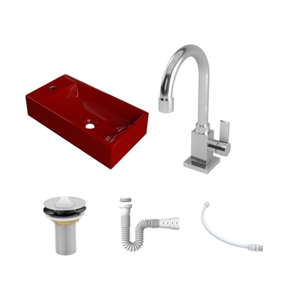 Encontraproduto.com.br - Kit Cuba Rl545 Roma Com Torneira Luxo E Válvula Metal Com Sifão E Flexível Vermelho