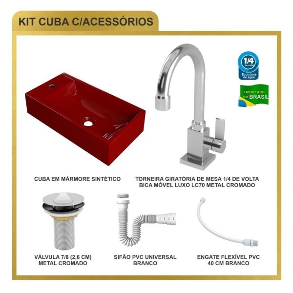 Encontraproduto.com.br - Kit Cuba Rl545 Roma Com Torneira Luxo E Válvula Metal Com Sifão E Flexível Vermelho