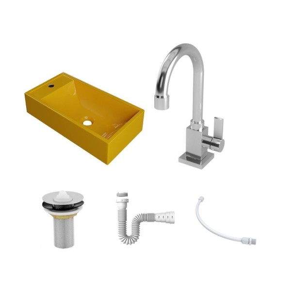 Encontraproduto.com.br - Kit Cuba Rl545 Roma Com Torneira Luxo E Válvula Metal Com Sifão E Flexível Amarelo