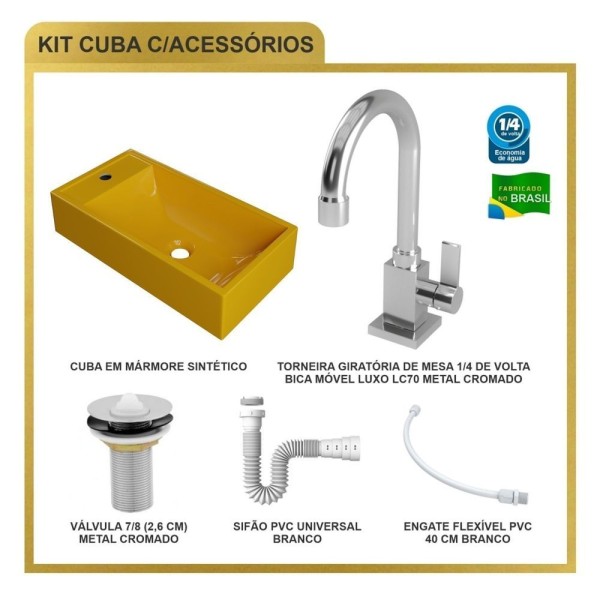 Encontraproduto.com.br - Kit Cuba Rl545 Roma Com Torneira Luxo E Válvula Metal Com Sifão E Flexível Amarelo